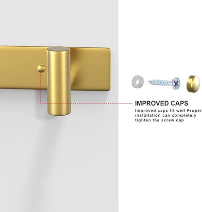 VAEHOLD Hat and Coat Wall Mount Rack - Hooks for Robes, Bags, Keys, and Towels - Bathroom Towel Hanger Organizer (Gold, “T“ Shape 3 Hooks 1 Pack)