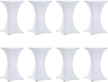 Tina 8 Pack 30x42 Inch Highboy Spandex Cocktail Table Covers White, Fitted Stretch Cocktail Tablecloth for Round Tables (8PC 30X42 White)