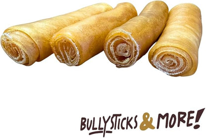 BULLYSTICKS & MORE 6 Inch Beef Collagen Rolls for Dogs (Extra Thick - 4 Count) - Bones for Dogs - Dog Parents Choice - No Hide Beef Cheek Rolls