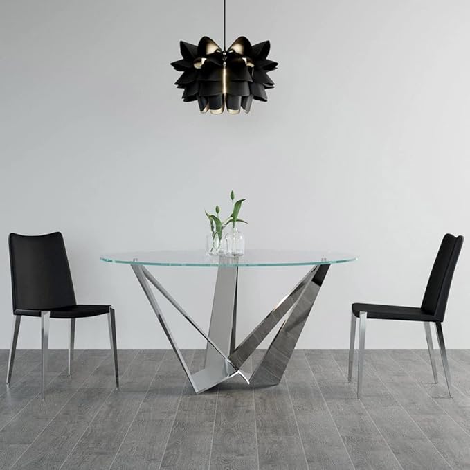 ZURI Modern Jordan Dining Chair in Black Leatherette and Polished Stainless Steel Base