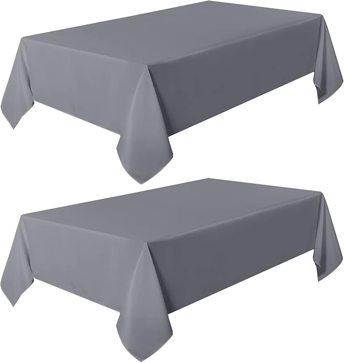 sancua 2 Pack Light Grey Tablecloth 60 x 102 Inch, Rectangle 6 Feet Table Cloth - Stain and Wrinkle Resistant Washable Polyester Table Cover for Dining Tables, Buffet Parties and Camping
