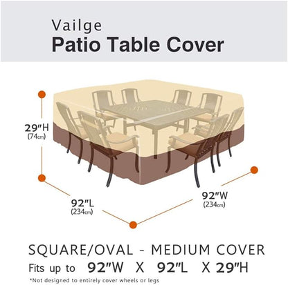 Vailge Waterproof Patio Furniture Set Cover with Padded Handles, Patio/Outdoor Table Cover, Patio/Outdoor Dining Square Table Chairs Cover(Large,Beige & Brown)