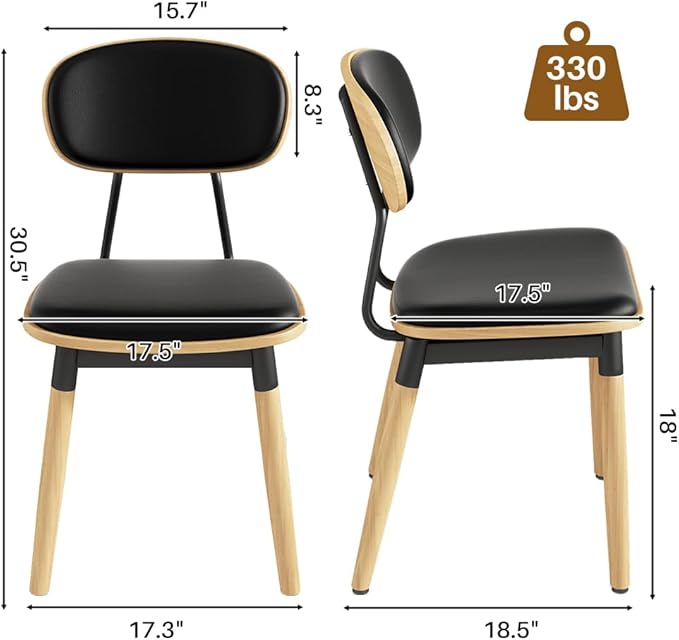 Dining Chairs Set of 4, Modern Faux Leather Upholstered Kitchen Chairs with Walnut Bentwood Back and Enlarged Seat Cushion, Metal Legs for Kitchen Dining Living Room, Restaurant