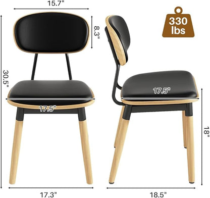 Dining Chairs Set of 4, Modern Faux Leather Upholstered Kitchen Chairs with Walnut Bentwood Back and Enlarged Seat Cushion, Metal Legs for Kitchen Dining Living Room, Restaurant