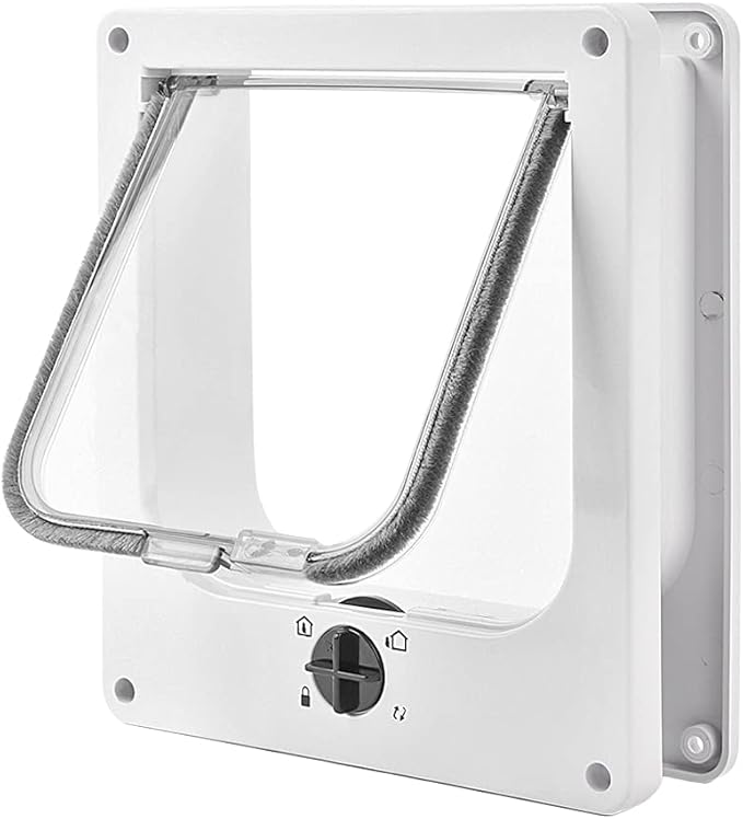 EASY JOY Cat Doors(Outer Size 10.6" x 9.2"), 4-Way Locking Cat Door for Interior Exterior Doors, Weatherproof pet Door with Magnet for Cat or Dog < 21.5 inches in Girth(White L)