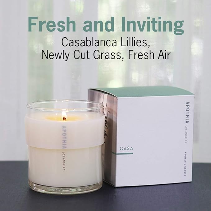 APOTHIA - Casa Candle | Fresh Casablanca Lilies | Award Winning Scented Candles with Premium Soy Wax Blend I 60 Hour Long Burning I 9 oz I Small Batches for Luxury Quality in Decorative Jar