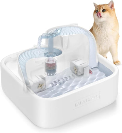 Oxygen-Riched Water Fountain for Cats Drinking Healthy, Pet Water Dispenser 3-Tired Standalone Water Bowl Indoor with Dual Pumps Quiet, Filter and Sponge Replaceable BPA-Free 2L/67 oz