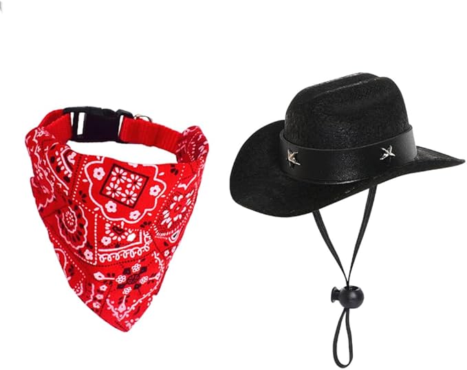 Dog Cowboy Costume Mini Black Cowboy Hat Pet Bandana Halloween Costume for Cat Size S