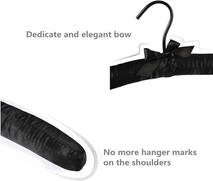 Black Satin Padded Sweater Hangers 5 Pack, Blouse Hanger with Thick & Soft Foam for Bridal Wedding Dress Lingerie, Smooth Silk Covered Shirt Hanger Without Shoulder Bump