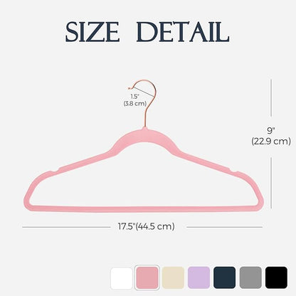 HOUSE DAY Lt Pink Velvet Hangers 240 Pack, Premium Non-Slip Clothes Felt Hangers, Sturdy Black Heavy Duty Coat Hanger, Durable Space Saving Suit Hanger, No Marks 360° Rose Gold Rotating Hook