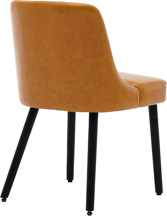 MINCETA Dining Chair,Morden Wood Leg Upholstered Kitchen Chair Set of 2,PU in Brown