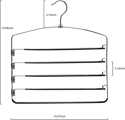 Multi-Layer Metal Pants Hangers, 3 Pack, 5 Swing Arms, Non-Slip