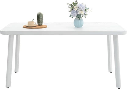 Outdoor Dining Table for 4 Person 62" Rectangle Aluminum Table Patio Furniture for Garden, Lawn, Patio, White
