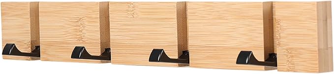 Wall Mounted Coat Rack with Foldable Hooks - Modern Space-Saving Wooden Entryway Organizer for Coats, Bags, Hats, Keys (4 Hooks, Natural Finish