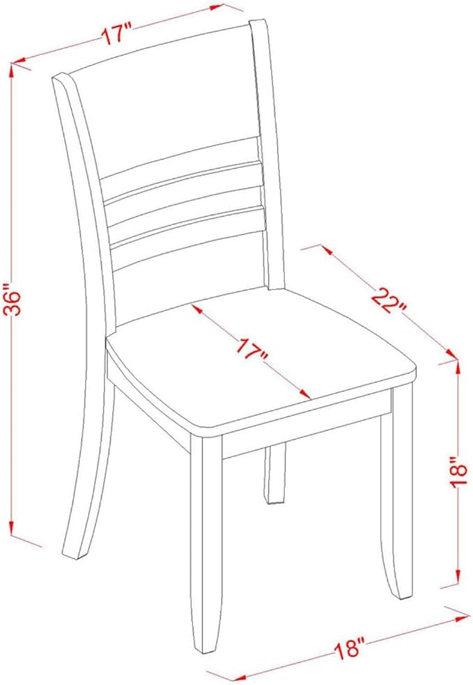 East West Furniture LYC-CAP-W Lynfield Dining Room Chairs - Ladder Back Solid Wood Seat Chairs, Set of 2, Cappuccino