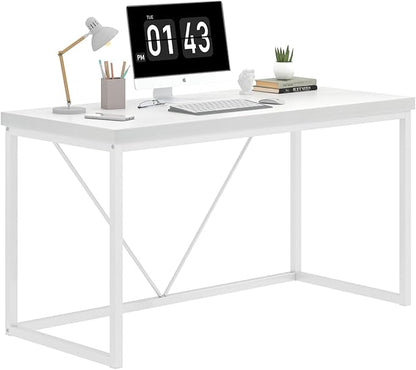 EXCEFUR White Computer Desk, Modern Home Office Desk, Small Wood Study Writing Table Workstation for Bedroom Living Room, 47 inch