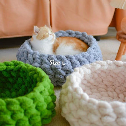 Cat Nest Bed – Premium Handwoven Washable Extra Soft Round Cave House for Indoor Kitten & Kitty, Small & Large (Grayish Blue,Medium)