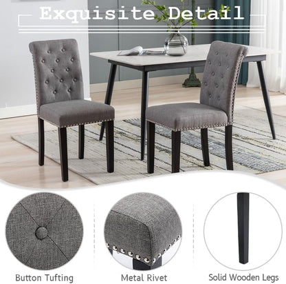 Westice Dining Room Chairs Set of 8 Upholstered Fabric Kitchen Chairs Dining Room Side Chair with Nailhead Trim and Rubber Wood Legs for Small Space Apartment, Gray