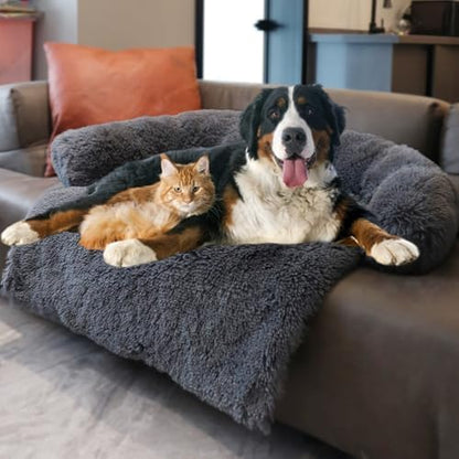 Calming Dogs/Cats Bed Mats, Dog Pad Washable Removable Couch Cover, Plush Long Fur Mat for Pets, Waterproof Lining, Perfect for Small, Medium and Large Dogs and Cats (Navy Blue, 59"x39")