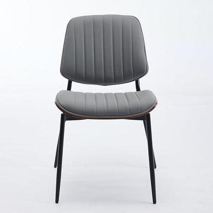 Dining Chairs Set of 8, Mid Century Modern Accent Dining Room and Kitchen Chairs, Upholstered PU Leather Vertical Stripe Chairs for Vanity with Walnut Bentwood and Metal Legs, Gray