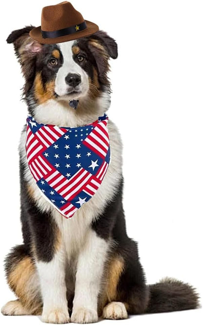 Dog Cowboy Hat Mini Brown Independence Day Costume 4th of July Pet Bandana Halloween Costume for Cat Size S