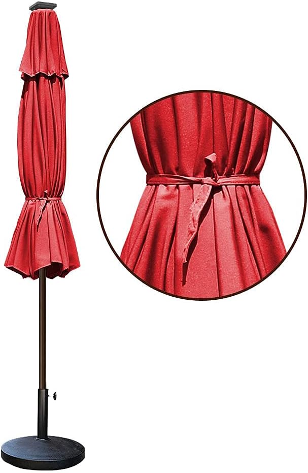 EliteShade USA 10-Year-Non-Fading Solar 9ft Market Umbrella with 80 LED Lights Patio Umbrellas Outdoor Table Umbrella with Ventilation, Logo Red