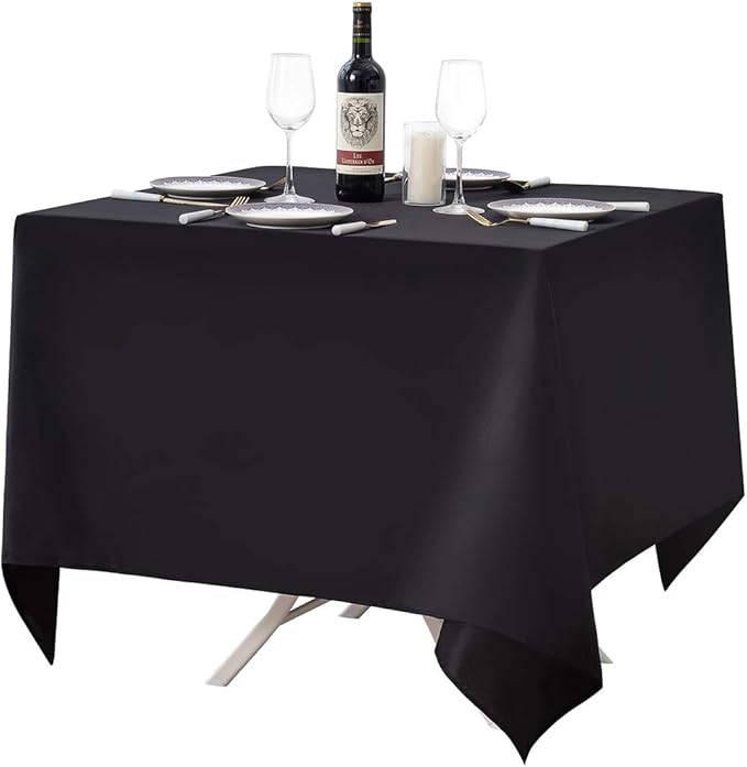 Surmente Square Tablecloth for Square or Round Tables 100% Polyester 85x85 Inch Table Cloth for Weddings, Banquets, or Restaurants (Black)