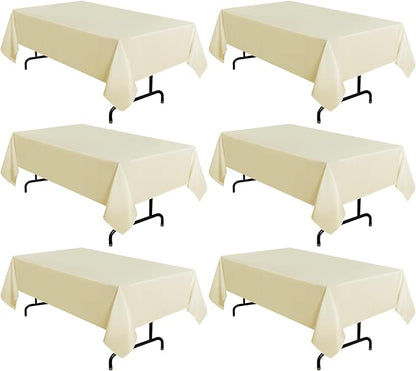 sancua 6 Pack Beige Tablecloth 60 x 102 Inch, Rectangle Table Cloth for 6 Feet Tables - Stain and Wrinkle Resistant Washable Polyester Table Cover for Dining Tables, Buffet Parties and Camping
