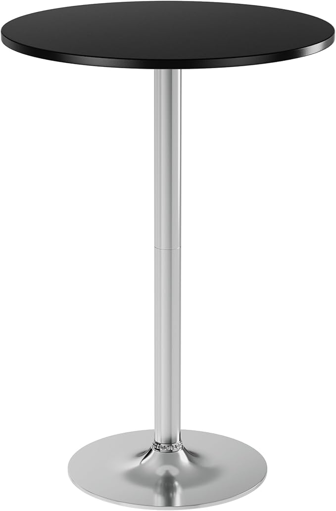 Shahoo Round Bar Table, Cocktail Tables with Metal Base & MDF Top, for Bistro Pub, Cafe, Silver and Black