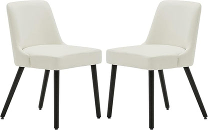 MINCETA Dining Chair,Morden Wood Leg Upholstered Kitchen Chair Set of 2,PU in Cream White