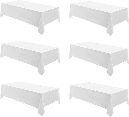Rectangular Tablecloth 90x156 Inch 6 Pack White Table Cloths for 8ft Stain Resistant Decorative Washable Polyester Rectangle Tablecloths for Dining Table Banquets Buffet Parties and Wedding