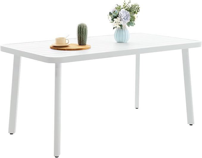 Outdoor Dining Table for 4 Person 62" Rectangle Aluminum Table Patio Furniture for Garden, Lawn, Patio, White
