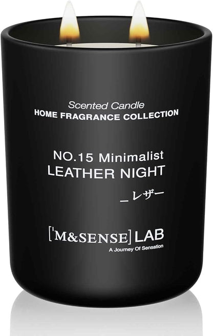 M&SENSE Natural Soy Candle| Leather Night | 16.6 oz, 95H Burn | Minimalist Christmas Scented Candle for Relaxation, Gifting, Home Décor | for Bedroom, Office, Party Large