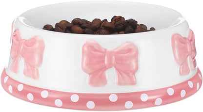 Reallnaive 1 Pcs Pink Bow Ceramic Bowl for Small Dog and Cat Cute Bowtie Pet Bowl for Food Water Macaron Pink Dish Pets Feeding Bowls Suitable Small Cat Dogs