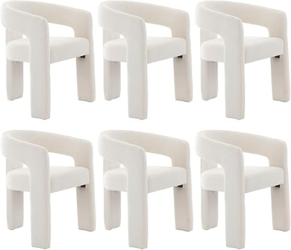 Modern Chenille Dining Chairs Set of 6, Upholstered Barrel Chairs with Arms Comfy Accent Side Chairs for Living Room/Dining Room/Reception, Beige