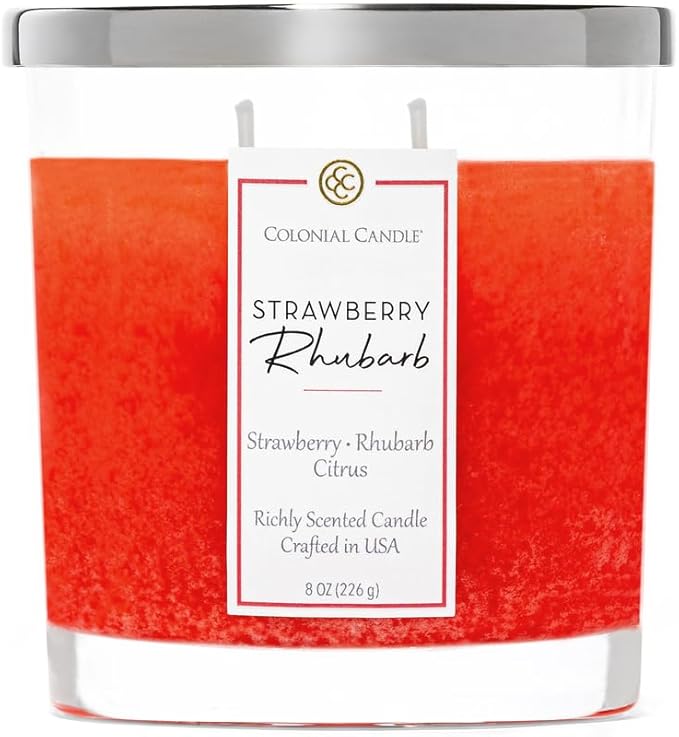 Colonial Candle Strawberry Rhubarb Scented Candle Jar, Highly Fragranced Candles for Home Scented, Mottled Wax Candle, 2 Wick, 8 oz - Made in The USA