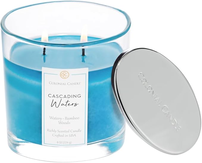 Colonial Candle Cascading Waters Scented Candle Jar, Highly Fragranced Candles for Home Scented, Mottled Wax Candle, 2 Wick, 8 oz - Made in The USA