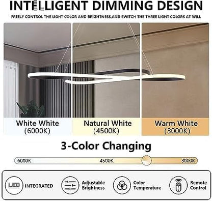 Led Pendant Light, Modern Chandelier,Dimmable Black Led Chandelier for Dining Room Light Fixture Over Table Modern Kitchen Island Lighting with Remote,Height Adjustable Ceiling Lamps