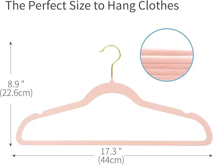 ManGotree Velvet Coat Hangers, Non-Slip Felt Suit Hangers, Ultra-Slim Space Saving Clothes Hanger with 360° Swivel Golden-Plated Hook, 36 Pack (Light Pink)
