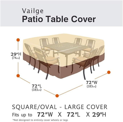 Vailge Waterproof Patio Furniture Set Cover with Padded Handles, Patio/Outdoor Table Cover, Patio/Outdoor Dining Square Table Chairs Cover(Medium,Beige & Brown)