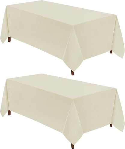 VidaFete Tablecloth 2 Pack 90 * 132inch Rectangle Table Cloth Polyester, Stain Wrinkle Resistant Polyester Dining Table Cover for Kitchen Dinning Party Wedding Rectangular Buffet Decoration(Ivory)