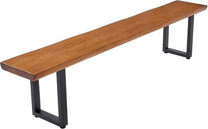 Solid Wood Top Bench with Metal Legs Durable Long Bench for Home Office Living Room Dining Room Versatile Multi Size Options Perfect Chair Stool Dining Chair (Light Brown Bench, 78.74in)