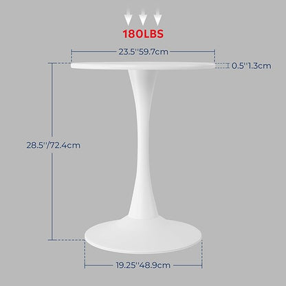 Costaelm Small Dining Table, Round PP Outdoor Table, Weather Resistant Balcony Table for Outside Poolside Deck Lawn Garden Backyard, White