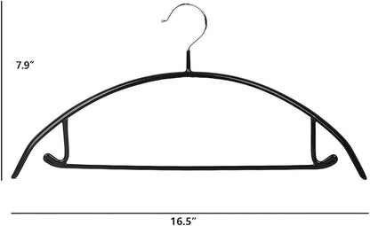 Non-Slip Rubber Coated Metal Hangers No Shoulder Bump, Set of 5/10 Heavy Duty Contour Sweater Hangers for Shirts Coats Dresses or Suits, Rust-Free Closet Clothes Organizer, 16.5”, Black