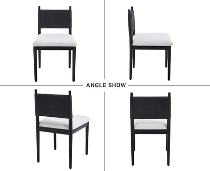 CIMOTA Black Dining Chairs Set of 6, Mid Century Modern Upholstered Dining Room Chairs with Woven Back, Armless Kitchen Chairs with Solid Wood Legs,Linen Beige
