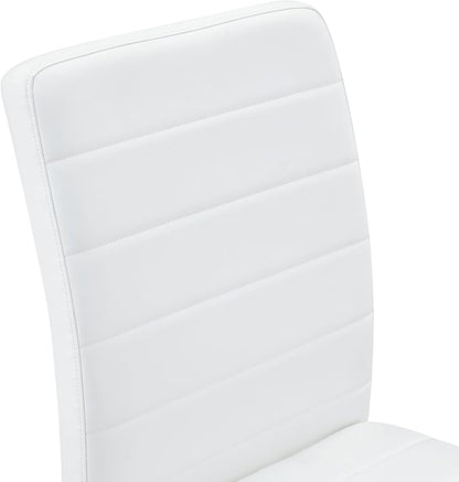 Modern Dining Chairs Set of 6, White Faux Leather Kitchen Chairs, Upholstered Armless Dining Room Chair with Gold Mental Legs Heavy Duty, Comfortable (White and Gold, Set of 6)