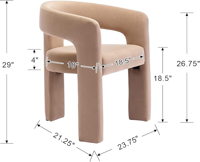Set of 3 Modern Velvet Fabric Upholstered Dining Chairs with Open-Back, Cute Barrel Side Chairs Kitchen Armchair Accent Chairs for Dining Room Bedroom, Khaki