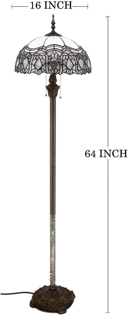 WERFACTORY Tiffany Floor Lamp Crystal Bead White Stained Glass Standing Reading Light 16X16X64 Inches Antique Pole Corner Lamp Decor Bedroom Living Room Home Office S508W Series