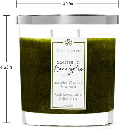 Colonial Candle Soothing Eucalyptus Scented Candle Jar, Highly Fragranced Candles for Home Scented, Mottled Wax Candle, 2 Wick, 8 oz - Made in The USA