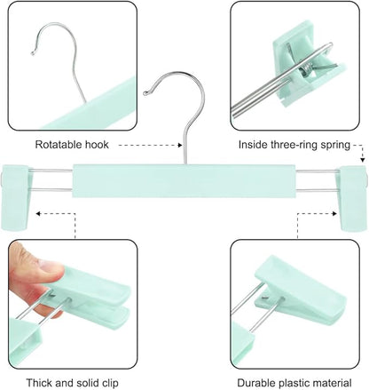 Clothes Pants Hangers, Space-Saving Skirt Holders with 360 ° Swivel Hooks, Adjustable Clips, Trouser Hangers, Clothes Coat Garment Jeans Hangers (10 Pack, Green)